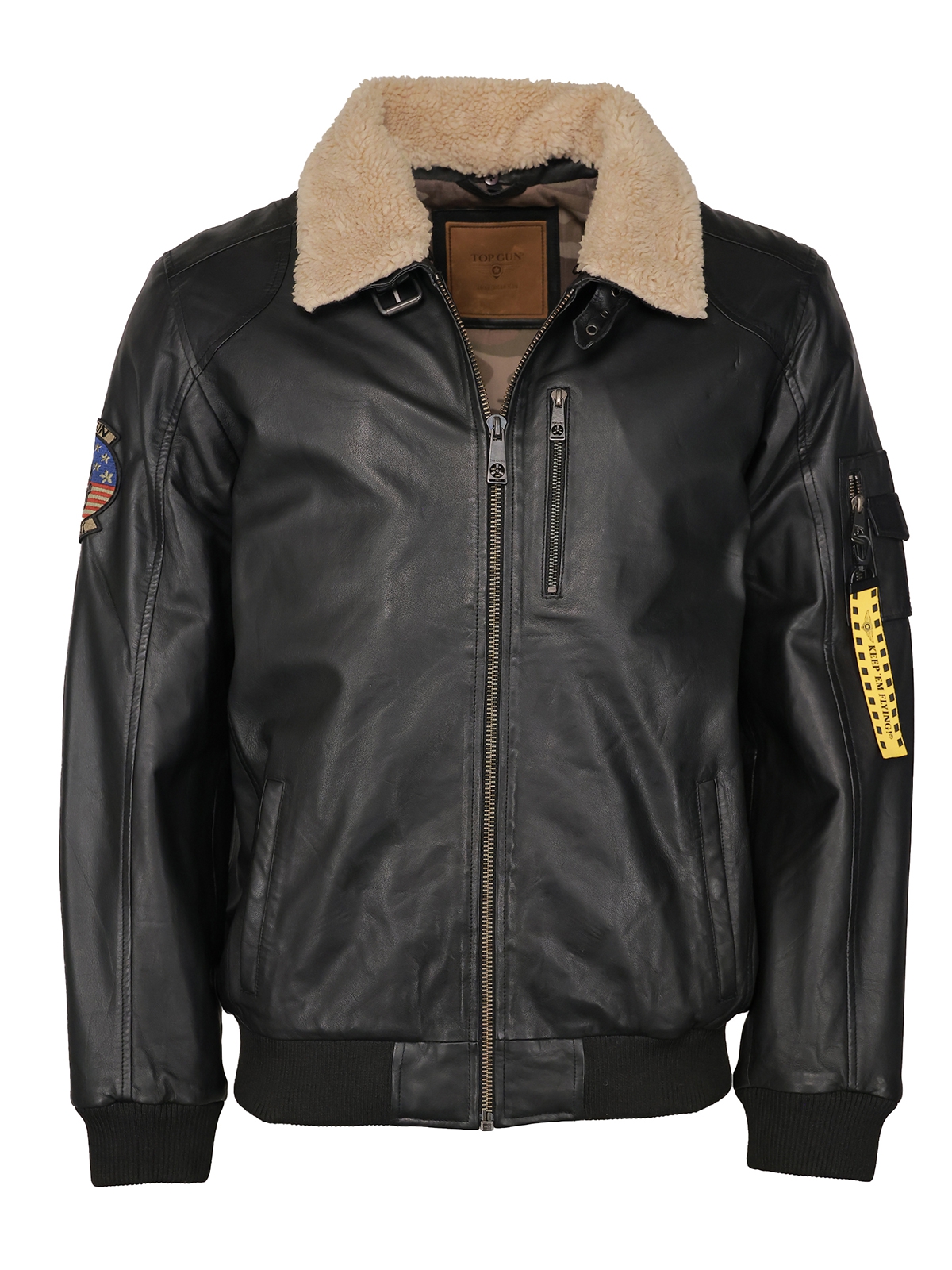 TOP GUN Rafel - Leather Bomber Jacket, black, size 52 (XL)