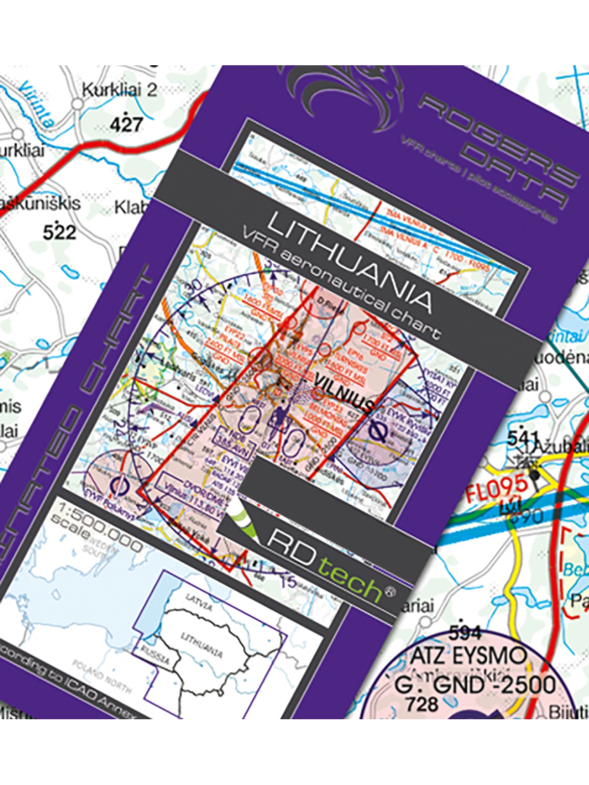 Litauen - Rogers Data VFR Karte, 1:500.000, laminiert, gefaltet, 2024