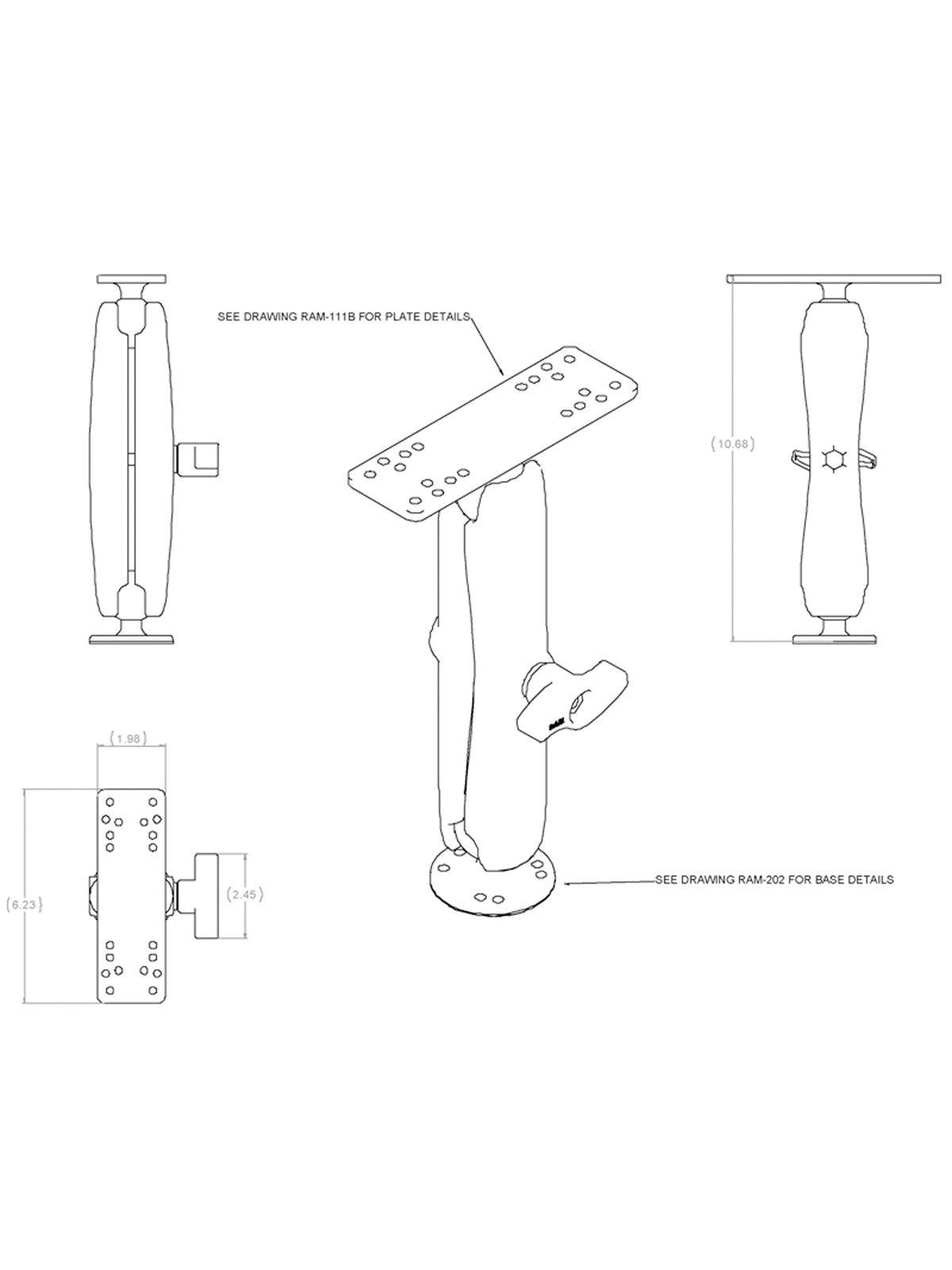 RAM MOUNT W/ 1.5" BALLS & D LENGTH ARMS