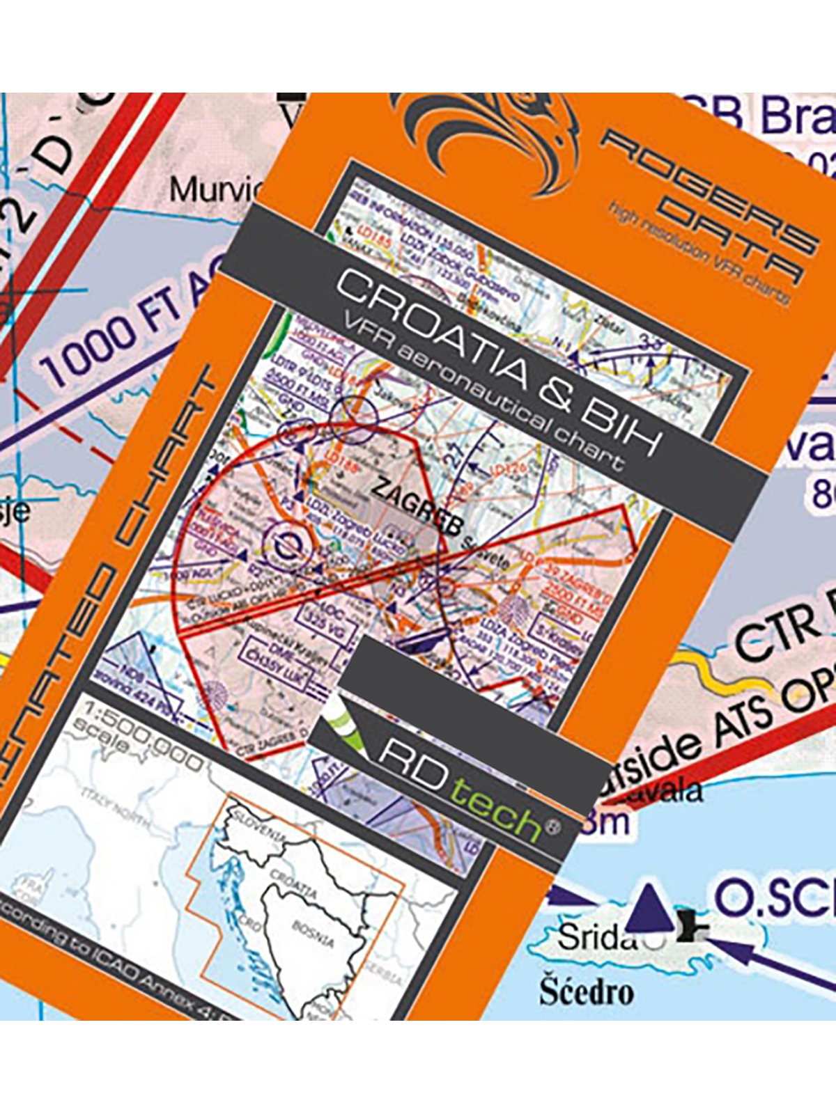 Croatia & Bosnia-Herzegovina - Rogers Data VFR Chart, 1:500,000, laminated, folded