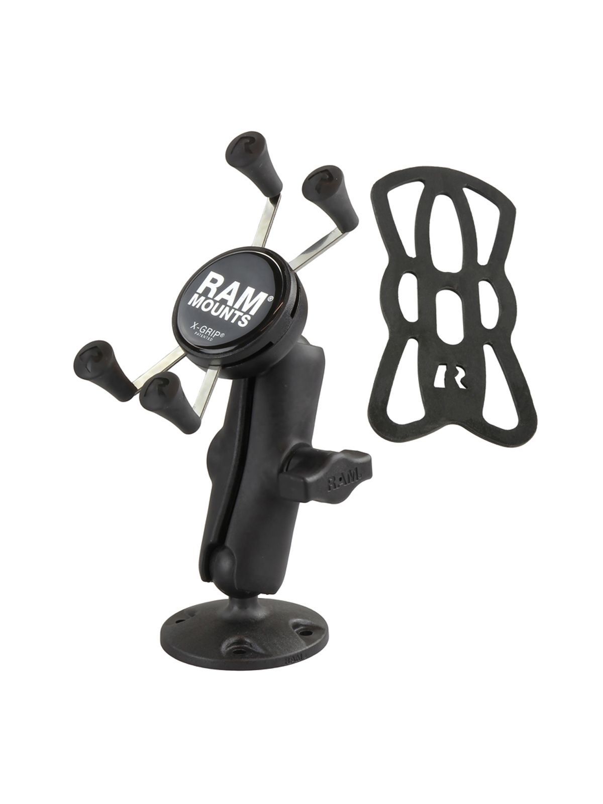 RAM Mounts X-Grip Assembly Mount for Smartphones (Composite) - Up to 82.55 mm Width - Medium Arm - Round Base Plate (AMPS) - B-Size (1“) - Screw Set
