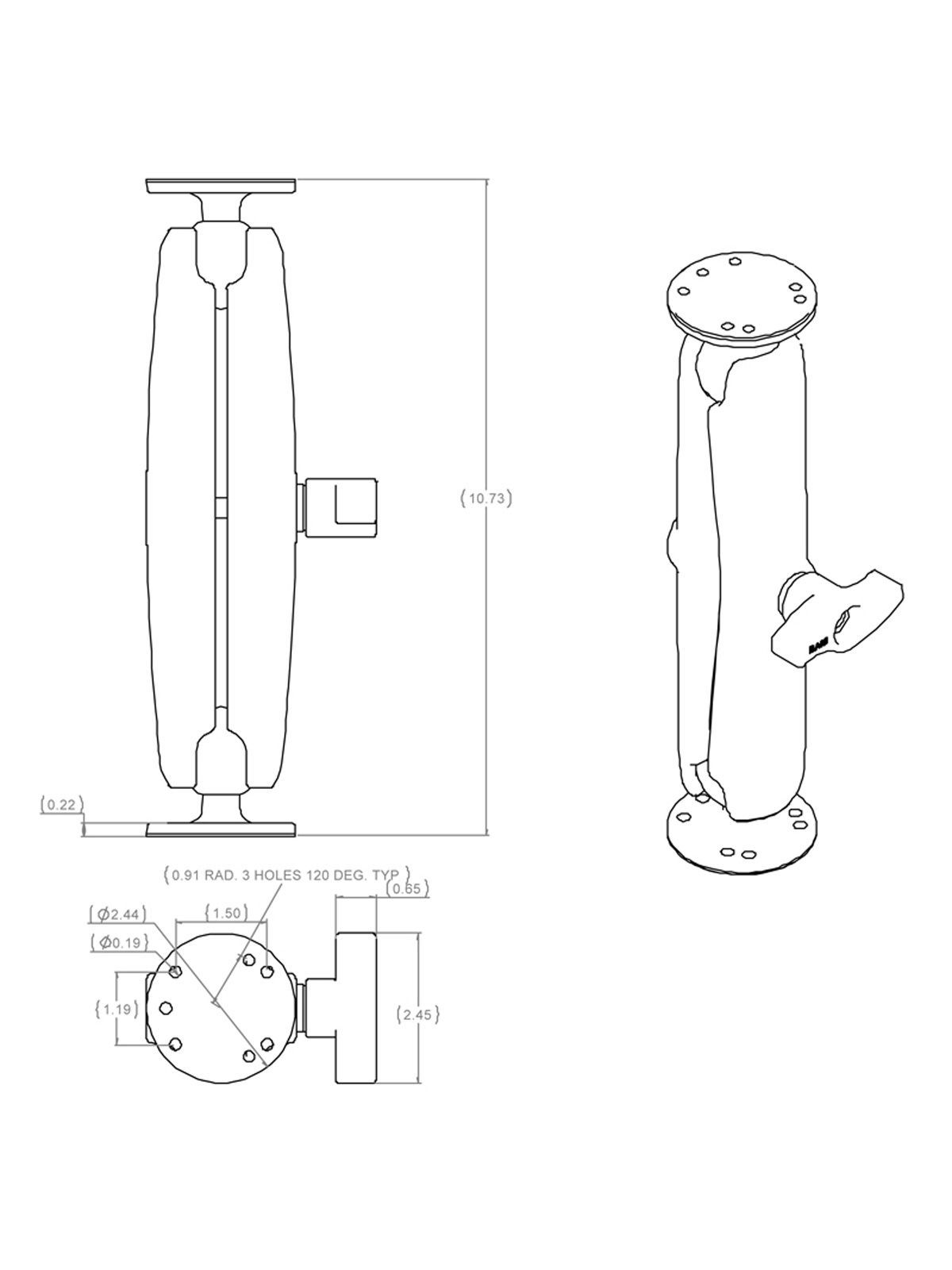 UNPKD. RAM MNT. W/2 2 1/2" BASES & D ARM