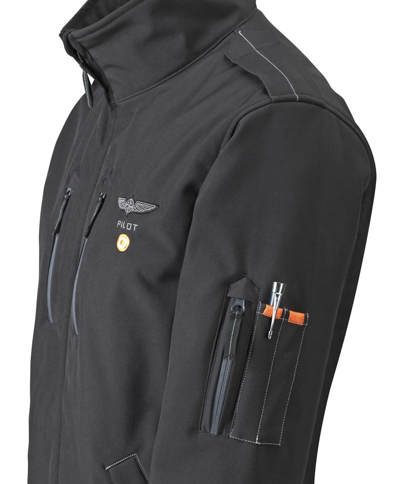 Pilotenjacke General Aviation, Softshell, schwarz, Wasser abweisend, winddicht - inkl. Warnweste