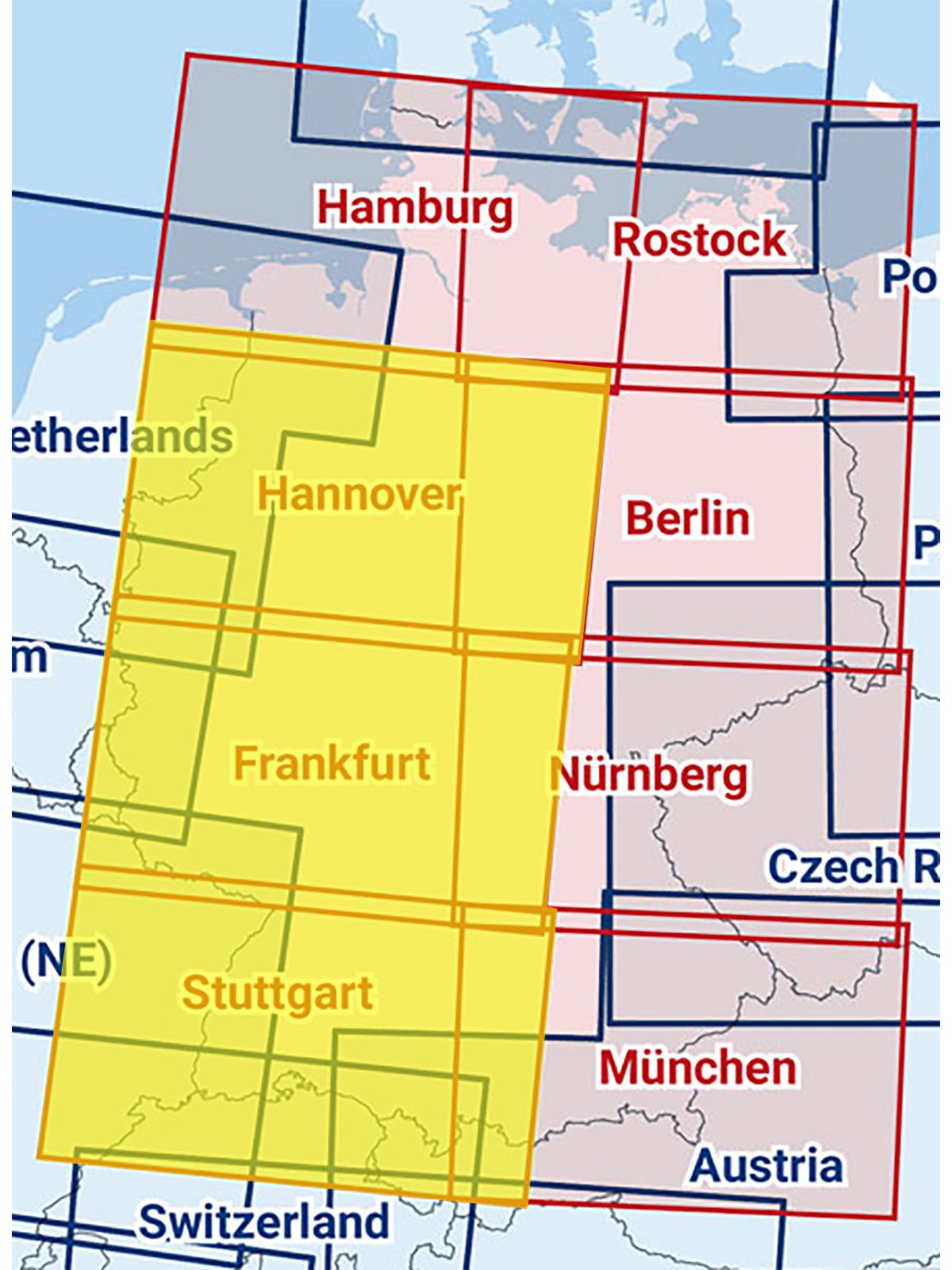 Hannover / Frankfurt / Stuttgart 2026 - Zusammengesetzte ICAO Karte mit Folie