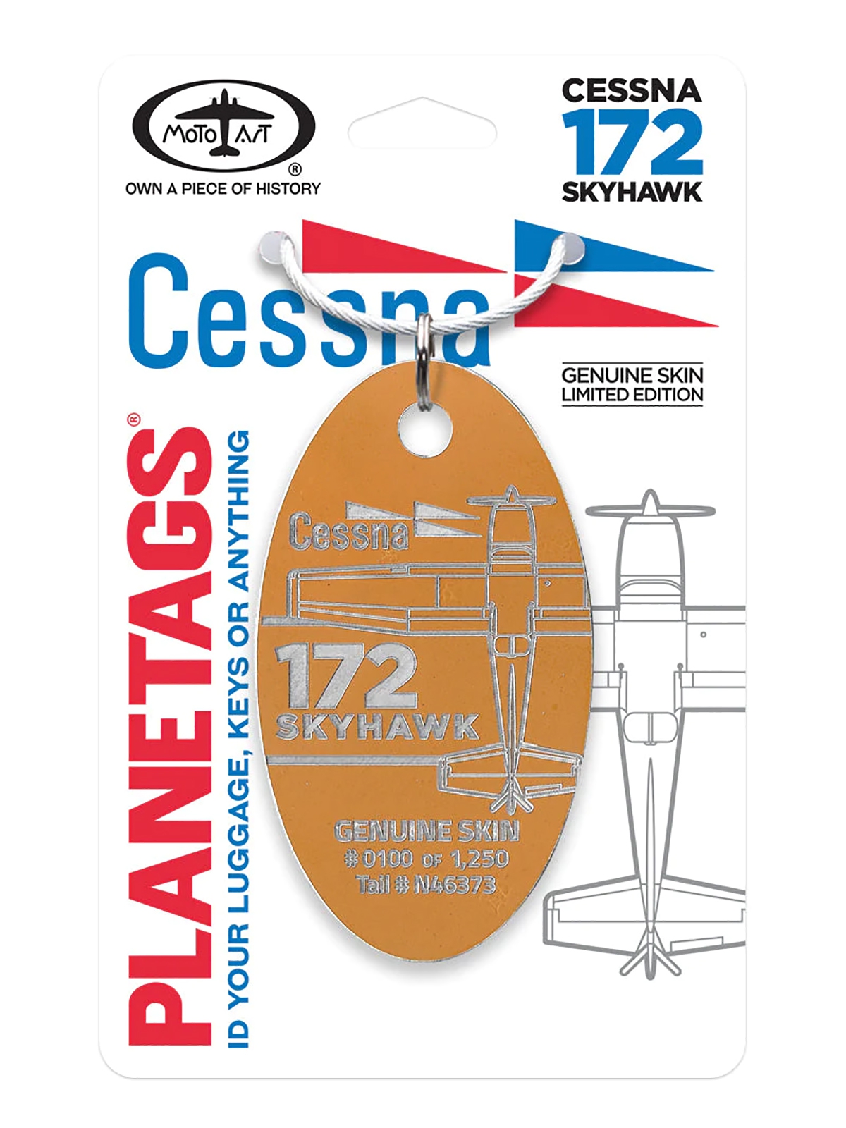 PlaneTags Key Fob - Cessna 172 Skyhawk (N46373), golden