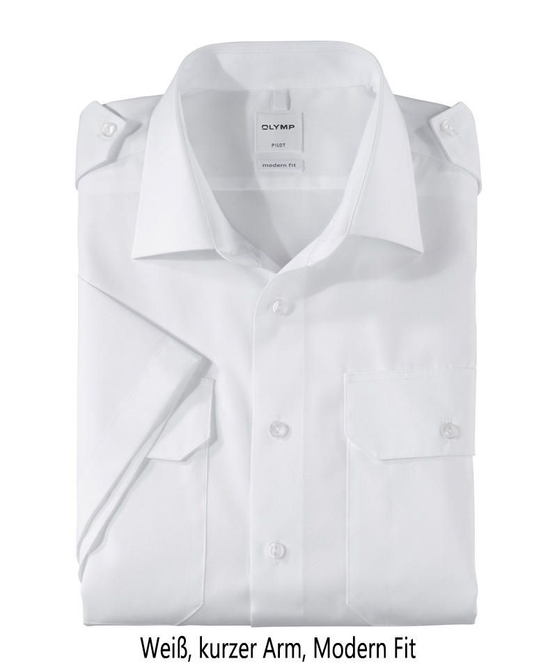 Pilot Shirt white - short sleeve, waisted, modern