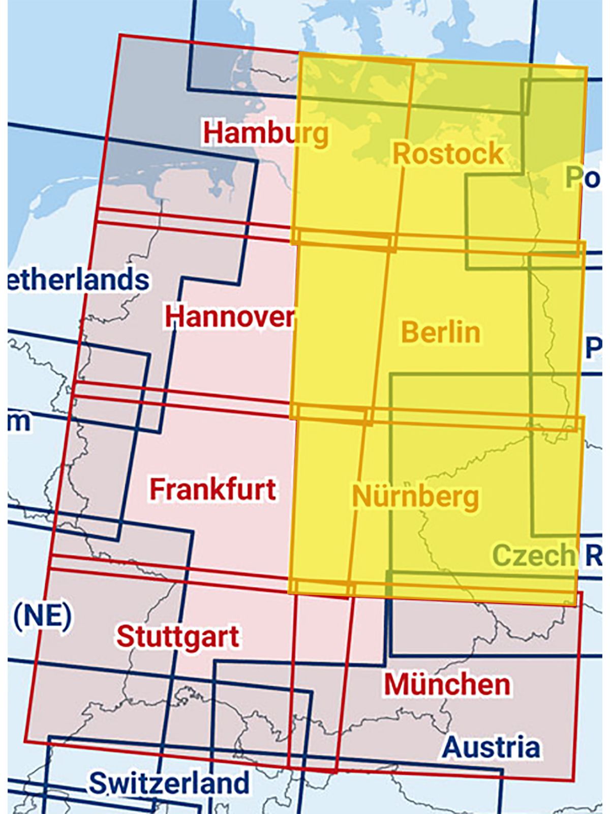 Rostock / Berlin / Nürnberg - Zusammengesetzte ICAO Karte mit Folie, 2024
