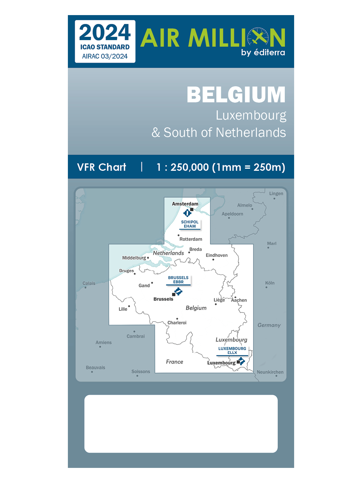 Belgien - Air Million Zoom VFR-Karte 1:250.000, gefaltet, 2024