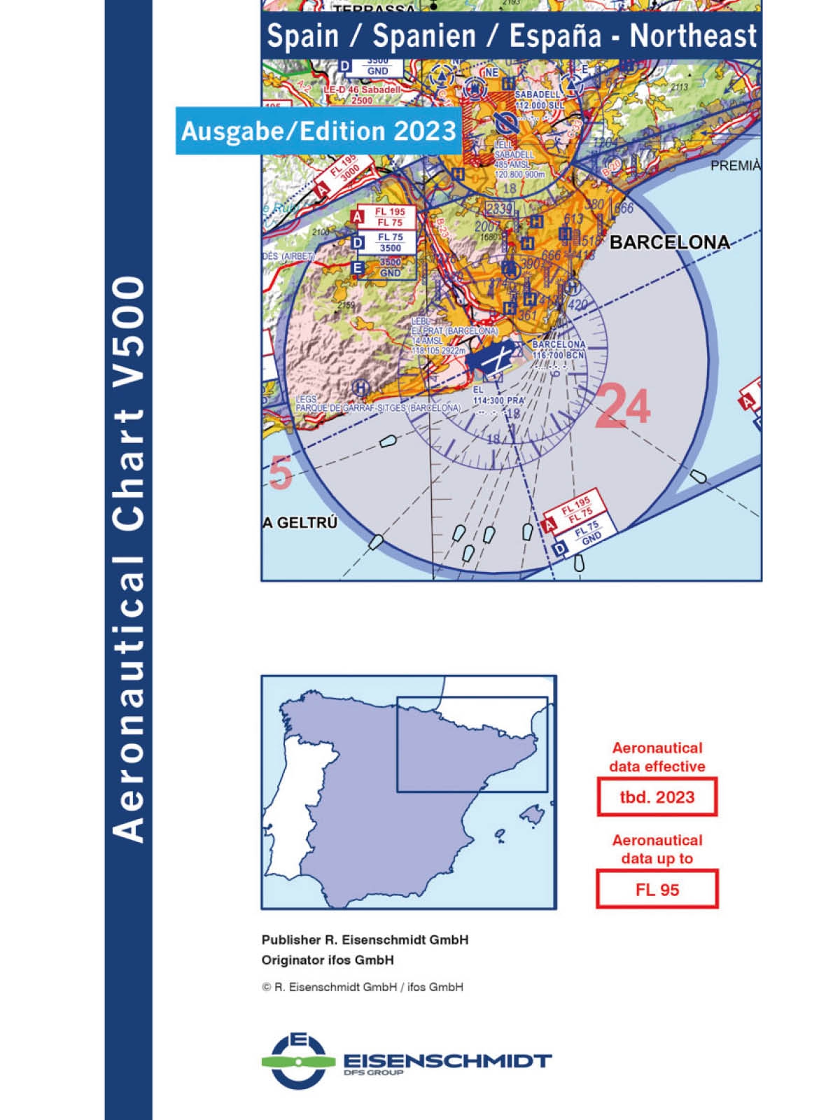 Spanien Nordost V500 VFR-Karte - Papier, gefaltet, 2023
