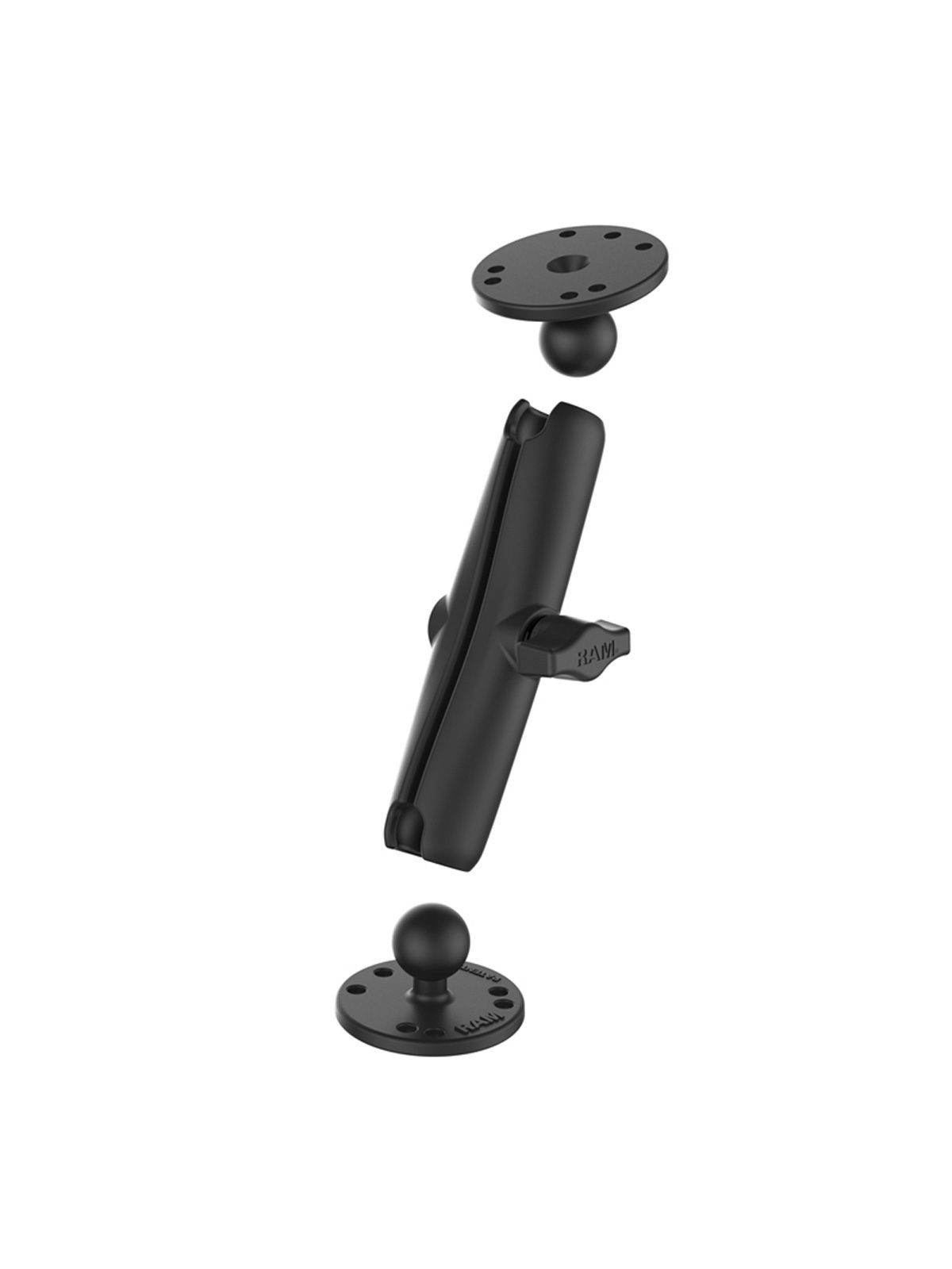 RAM Mounts Aufbau-Set - B-Kugel (1 Zoll), 2x runde Basisplatte (AMPS), langer Verbindungsarm