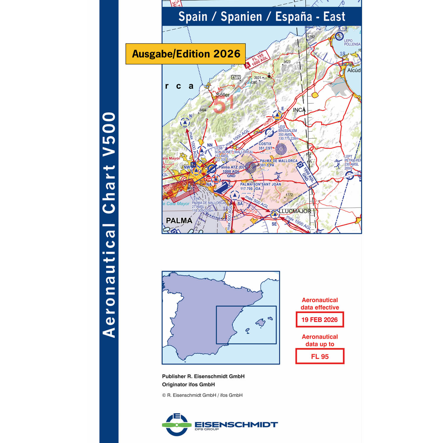 Spanien Ost 2026 - V500 VFR-Karte, Papier, gefaltet