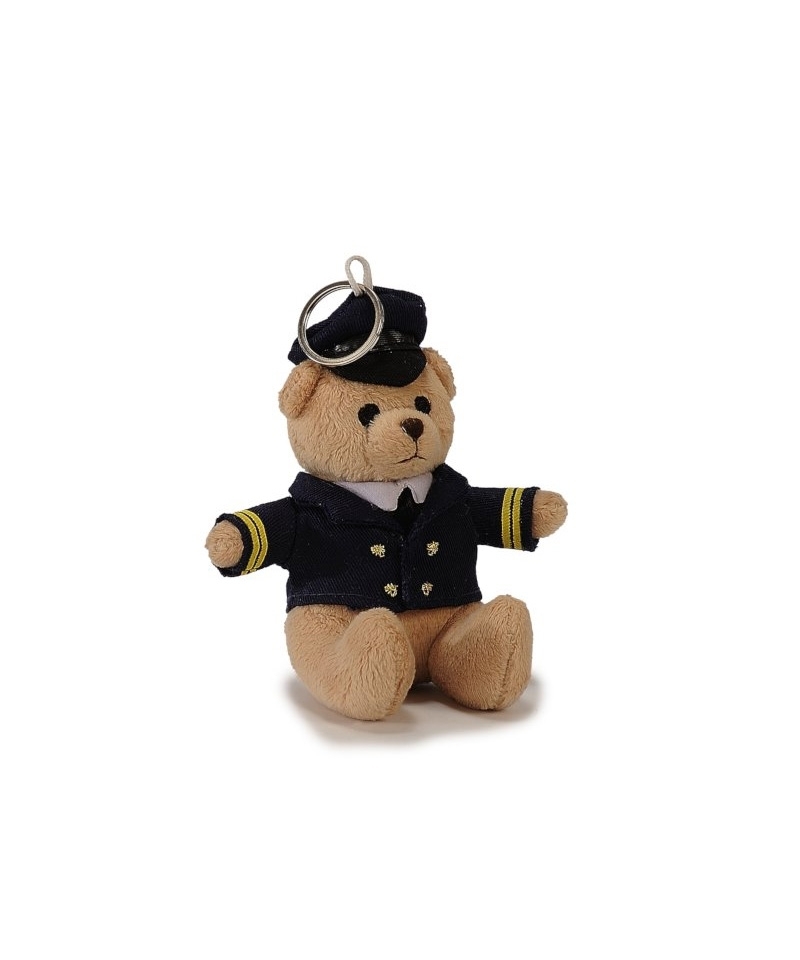 Pilotenbär mit Uniform und Mütze - ca. 10 cm, Plüsch, inkl. Schlüsselanhänger