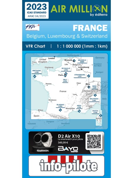 France - Air Million VFR Chart 1:1.000.000, incl. Neighborhood Countries, folded