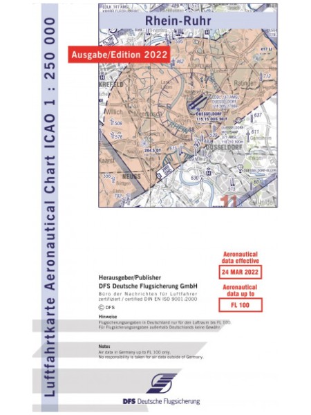 Rhein-Ruhr ICAO Karte Motorflug 1:250.000 ohne Folie