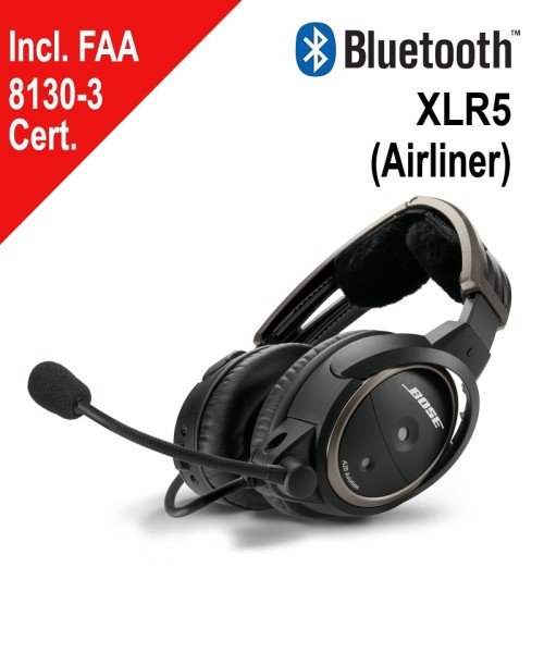 BOSE A20 Aviation Headset - XLR5 Plug, Straight Cord, Bluetooth, incl. FAA 8130-3 Tag