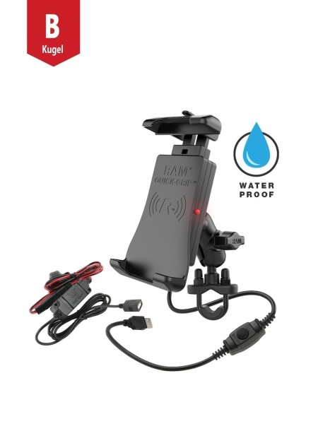 RAM® Quick-Grip™ Waterproof Wireless Charging Handlebar Mount - RAM-B-149Z-A-UN14W-V7M