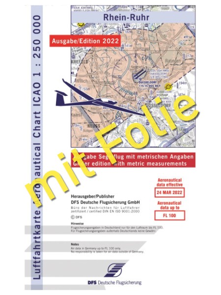 Rhein-Ruhr ICAO Karte Segelflug 1:250.000 mit Folie