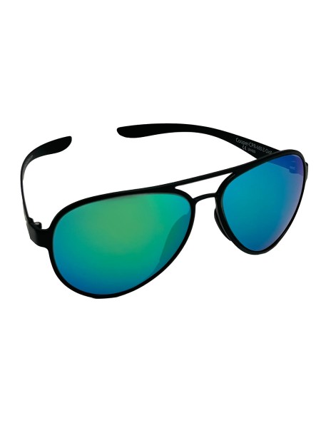 Flying Eyes Sunglasses Cooper Aviator - Matte Black Frame, Mirrored Emerald Lenses